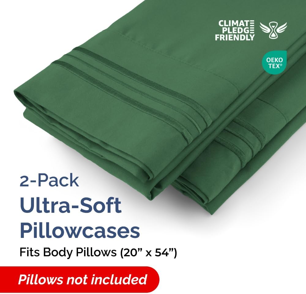 Skiennix Body Pillowcases Set of 2 | Soft 20x54 Long Pillow Covers for Side Sleepers - Wrinkle-Free, Machine Washable in Emerald Green