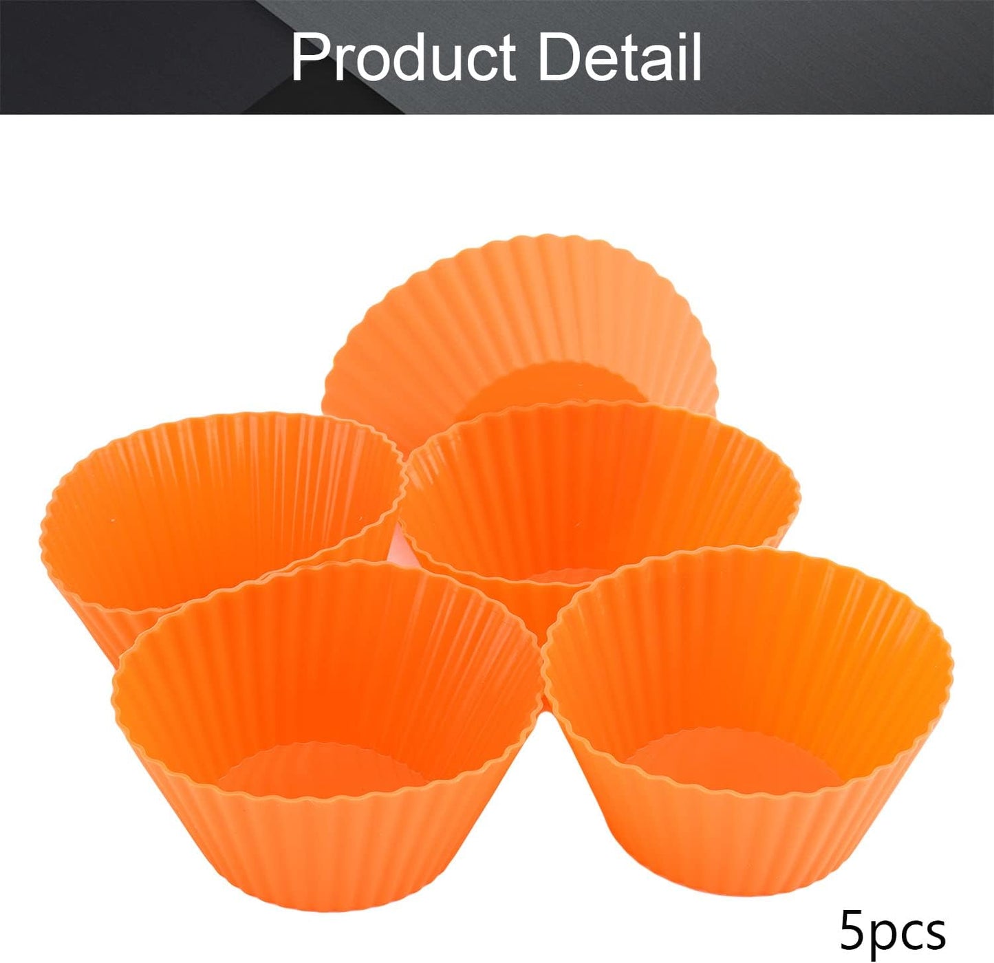 Utoolmart 5 Pcs Orange Reusable Silicone Baking Cups, Non-Stick Cake Molds for Party Supplies