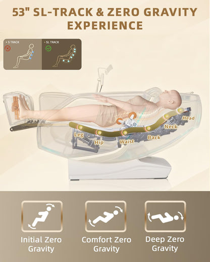 RelaxRelife Full Body Zero Gravity Massage Chair with Body Scan 4D Intelligent Shiatsu Strecth Massage, Back/Leg Heated with AI Voice Control Bluetooth Speaker Airbags SL Track Massage Beige