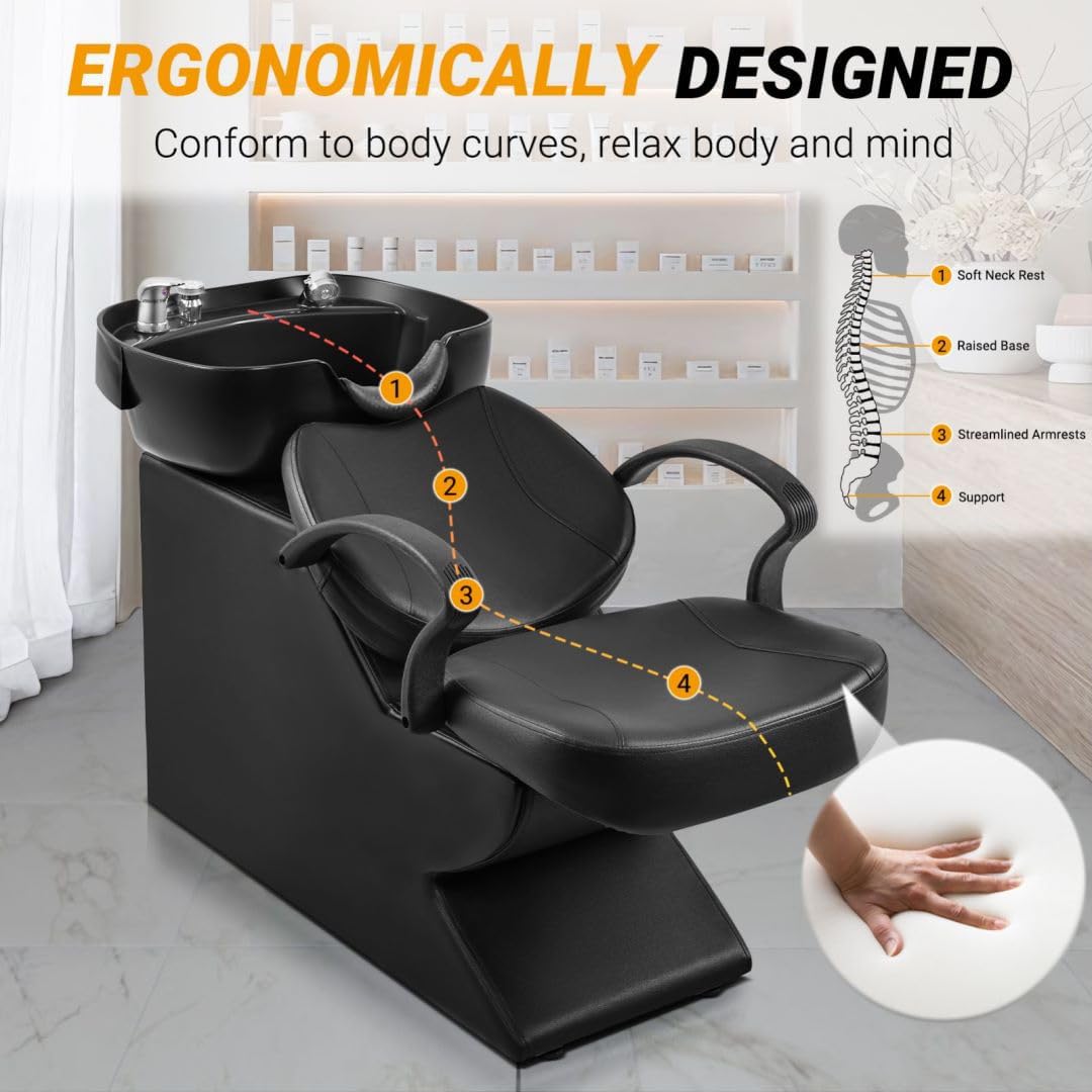 Seogwisam Shampoo Bowl and Chair Set for Salon, Backwash Barber Chair,ABS Plastic Shampoo Bowl Sink Unit w/Storage Box for Beauty Spa Barbershop