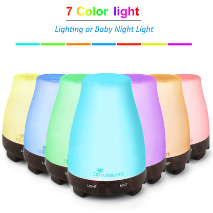 Diffuserlove Essential Oil Diffusers 200ML Remote Control Ultrasonic Mist Humidifiers BPA-Free Aromatherapy Diffuser with 7 Color Lights, Auto Shut-Off for Bedroom Office Kitchen