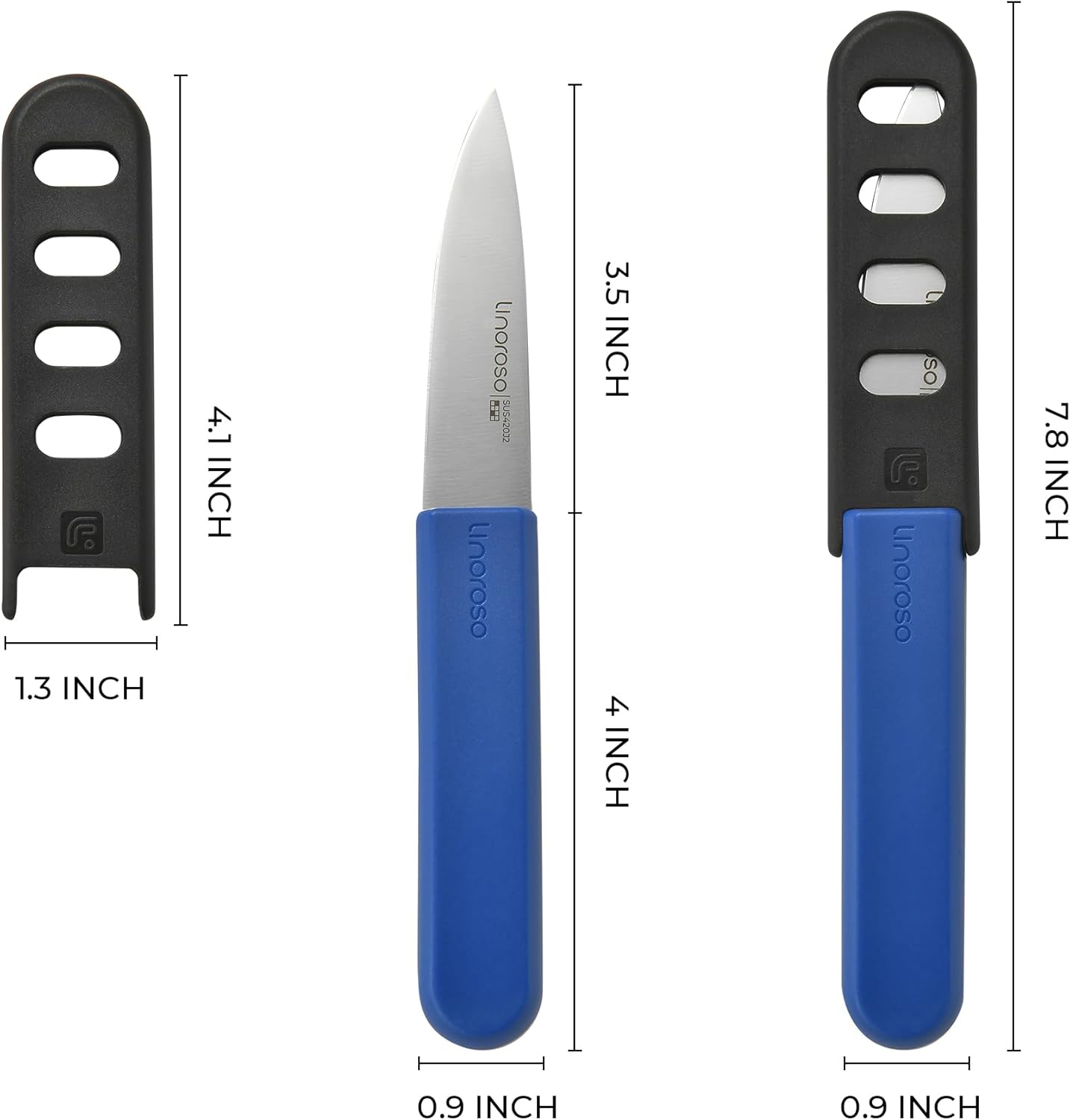 linoroso Paring Knife Set - 4 Piece 3.5" Premium Stainless Steel Kitchen Knives with Covers