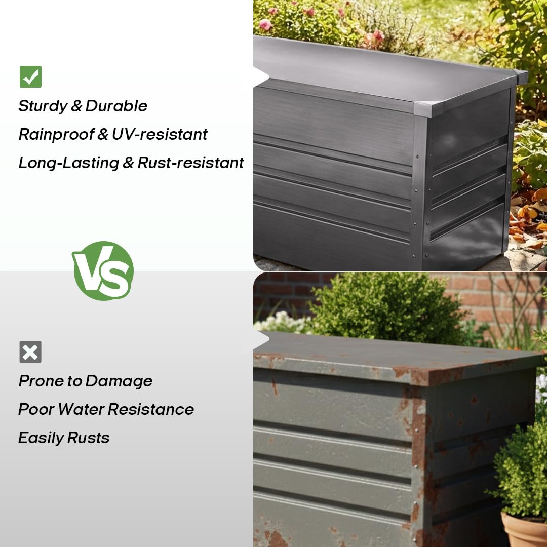 Zolyndo 260 Gallon Metal Deck Box, Extra Large Metal Patio Outdoor Storage Box with Lockable Lid, Waterproof Garden Storage for Cushions Pool Accessories Tools Light Gray