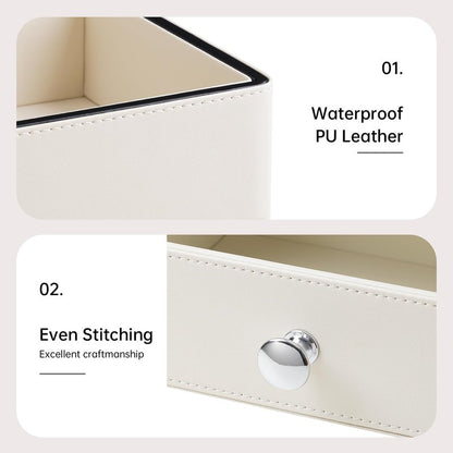 MEIBOOCH PU Leather Desk Organizer with Drawer, Multifunctional Nightstand Organizer, Waterproof Makeup Organizer for Vanity Bathroom Countertop Bedside Table (Beige)