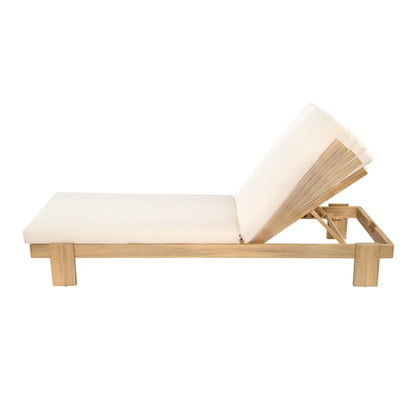 Christopher Knight Home Duska Acacia Wood Chaise Lounge Chair Outdoor, Patio Outdoor Chaise Lounge with Cushions, Adjustable Backrest Single Lounge Sofa, Poolside Seating, Teak+Beige
