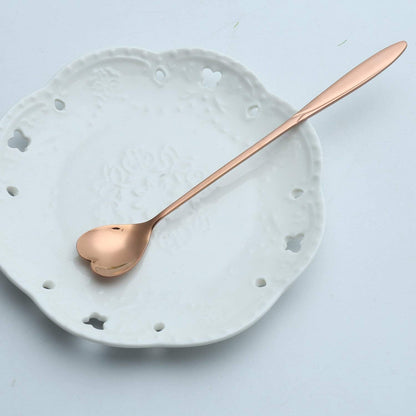 Heart Shaped Couple Long Cafe Cheese Spoon, 7 Inches Stainless Steel (1 Pair)