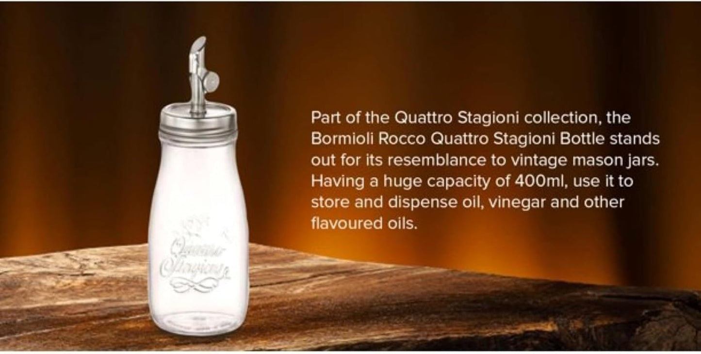 13.5 Oz Bormioli Rocco Quattro Stagioni, Olive Oil Dispensers with Weighted Pourer, Durable Glass, Made in Italy