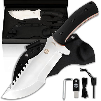 Holtzman's Gorilla Survival Tracker Fixed Blade Hunting & Camping Knife with Fire Starter and Complete Tactical Survival Kit (Black)
