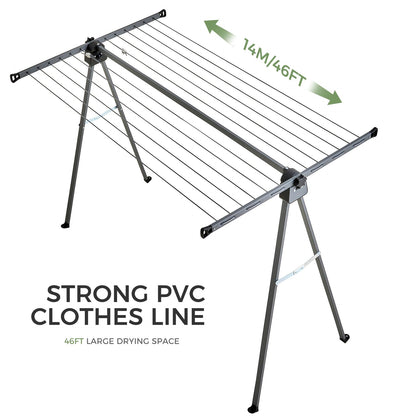 Sukkiri Homu Outdoor Clothes Drying Clothesline Rack, Heavy-Duty Steel Collapsible Laundry Drying Rack, Foldable & Portable Garment Drying Stand for Patio, Yard, Travel, Space-Saving Design