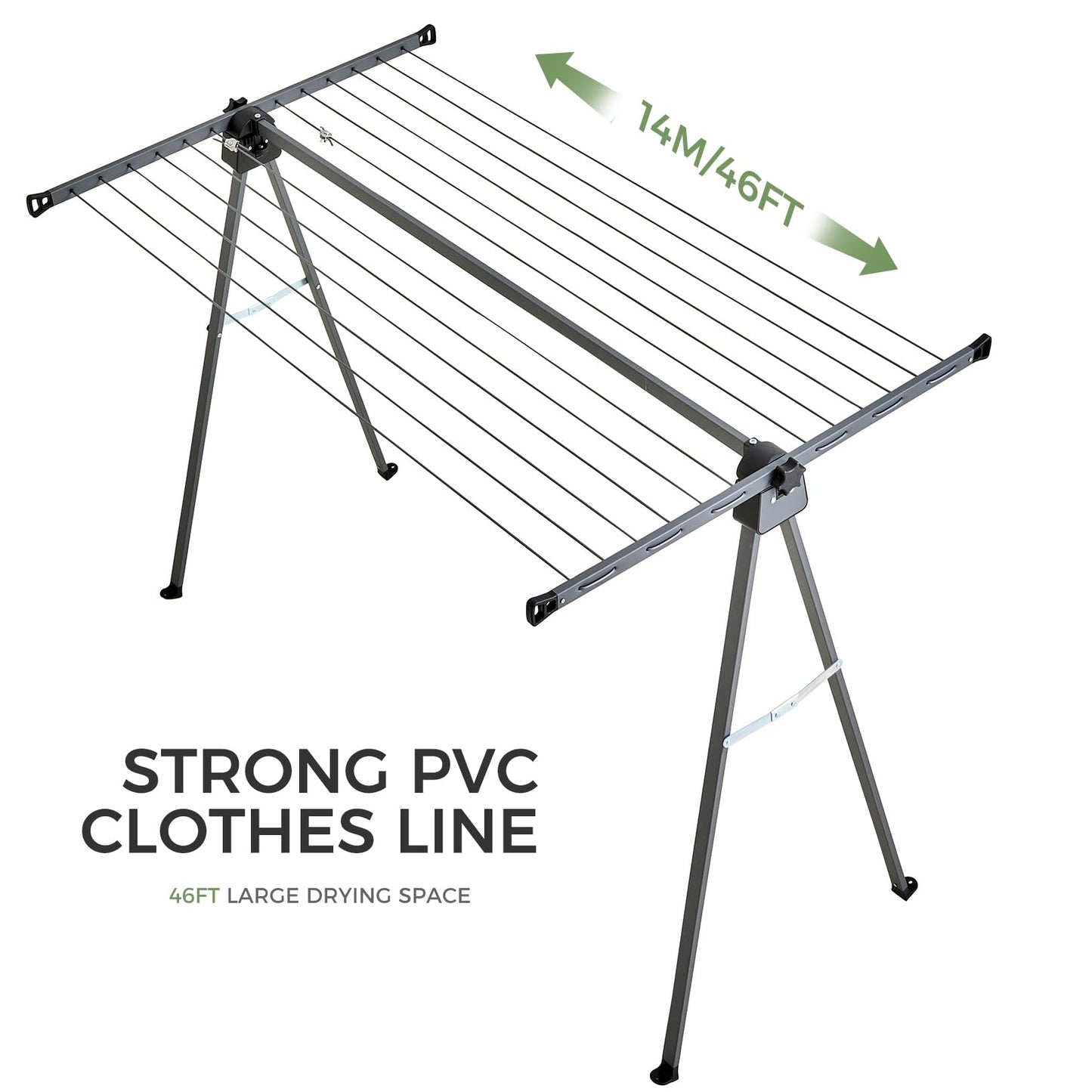 JS Hanger Clothes Drying Rack with 46FT Clothesline, Heavy Duty Folding Outdoor Laundry Rack | Portable Compact for Apartments, Balcony, Patio