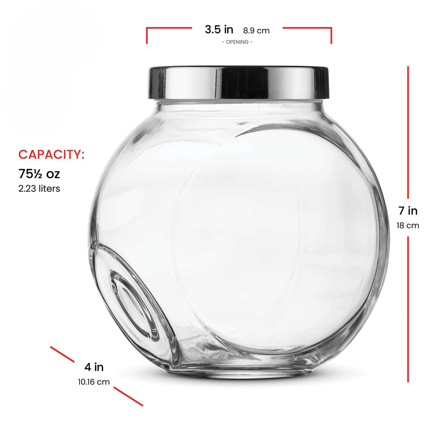 Bormioli Rocco Pandora Glass Jar with Metal Lid 75.5 oz - Airtight Storage Container for Snacks, Candy & Dry Foods - Versatile Kitchen & Pantry Organizer - Durable Clear Glassware