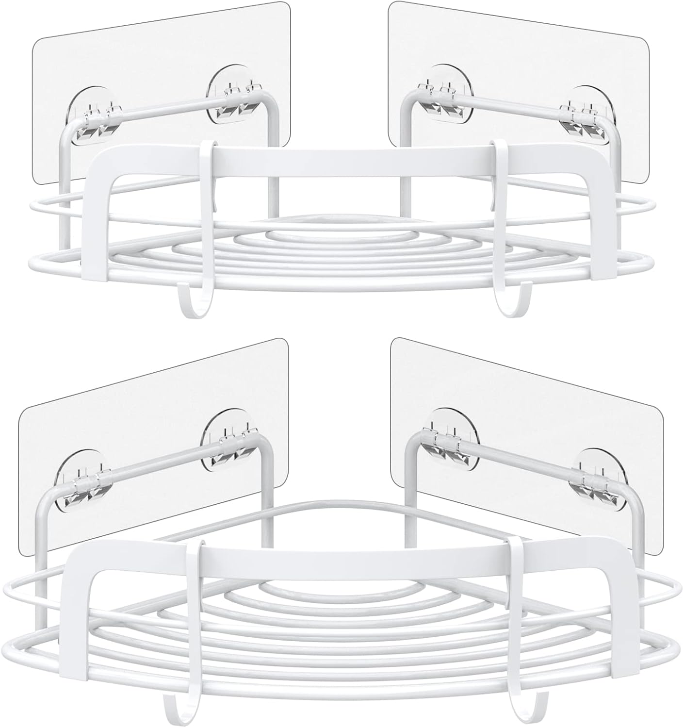 2-Pack 4 SUS304 STEUGO Corner Shower with Hooks Adhesive, Bathroom Shower Rack Rust Resistant Stainless Steel for Dorm