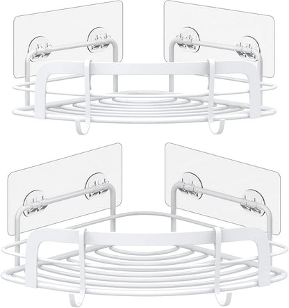 2-Pack 4 SUS304 STEUGO Corner Shower with Hooks Adhesive, Bathroom Shower Rack Rust Resistant Stainless Steel for Dorm