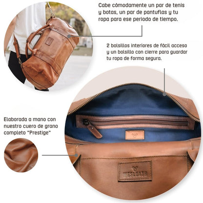 Full Grain Leather Duffle Bag – 40L Travel, Gym & Carry-On Weekender for Men | Handcrafted Overnight Bag with Brass Hardware, Vintage Style