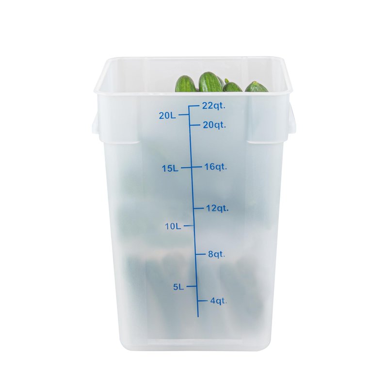 Restaurantware Food Storage Container 1 Pack of 22 qt Plastic Kitchen Storage Bin with Volume Markers Space-Efficient Design Dishwasher-Safe Polypropylene Translucent