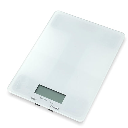 Glass Platform Digital Kitchen Scale - for Food Coffee Lab - LCD Display gram Ounces lb:oz fl.oz ml - 11 LB/5 KG Capacity - Battery Included - White by The Display Guys