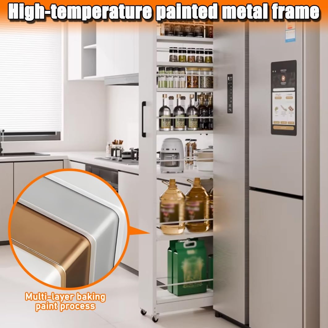 Slim Rolling Spice Rack Cart - 5/7 Tier Metal Kitchen Storage with Wheels, Narrow Shelf Utility Cart for Dining Room & Bakery, 9.8"x21.6"x72.6" - Organize Spices & Essentials