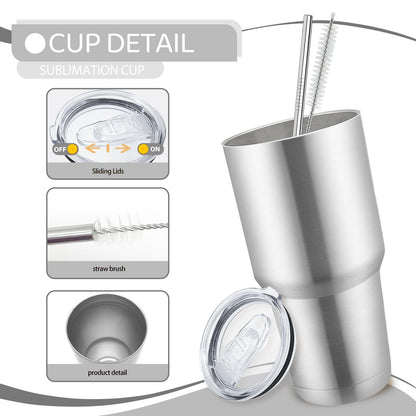 YOUKE OLA 8 Pack Stainless Steel Insulated Tumbler with Lids and Straws Bulk Double Wall Vacuum Insulated Coffee Travel Tumbler for DIY Gift (Silver, 30oz)