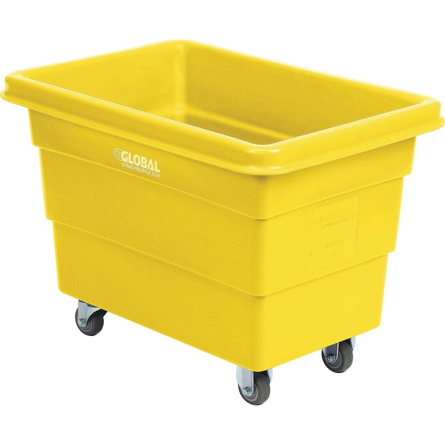 Global Industrial 6 Bushel Plastic Bulk Box Truck, Direct Mount Base, 500 lbs. Capacity, 3" Non-Maring Rubber Casters, Yellow, 33-2/5"L x 23" W x 24-1/2"H
