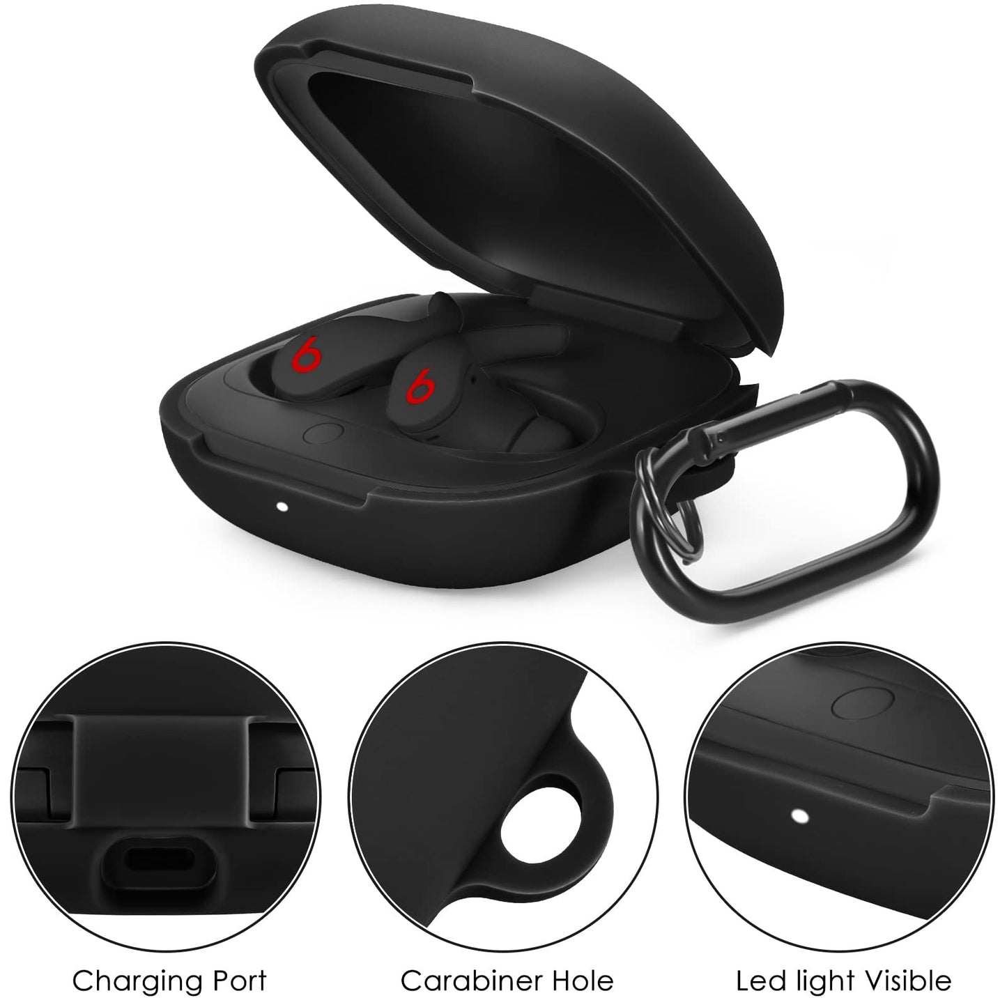 VISOOM Soft Case for Beats Fit Pro 2021 - Silicone Protective Cover for Apple Beats Fit Pro Earbuds With Keychain, Shockproof (Black)