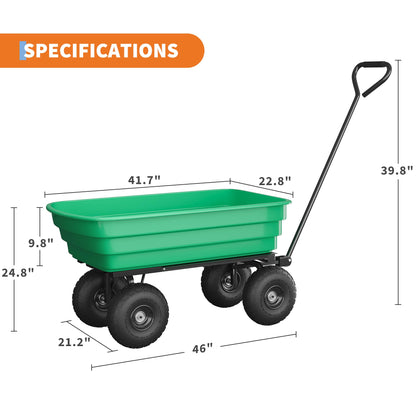 Tedyle Heavy Duty Garden Dump Cart – 4 Cu.Ft. Yard Wagon with 10-Inch No-Flat All-Terrain Wheels, 180° Rotating Handle & Quick-Release Dumping, Perfect for Outdoor Gardening, Farms & Lawns