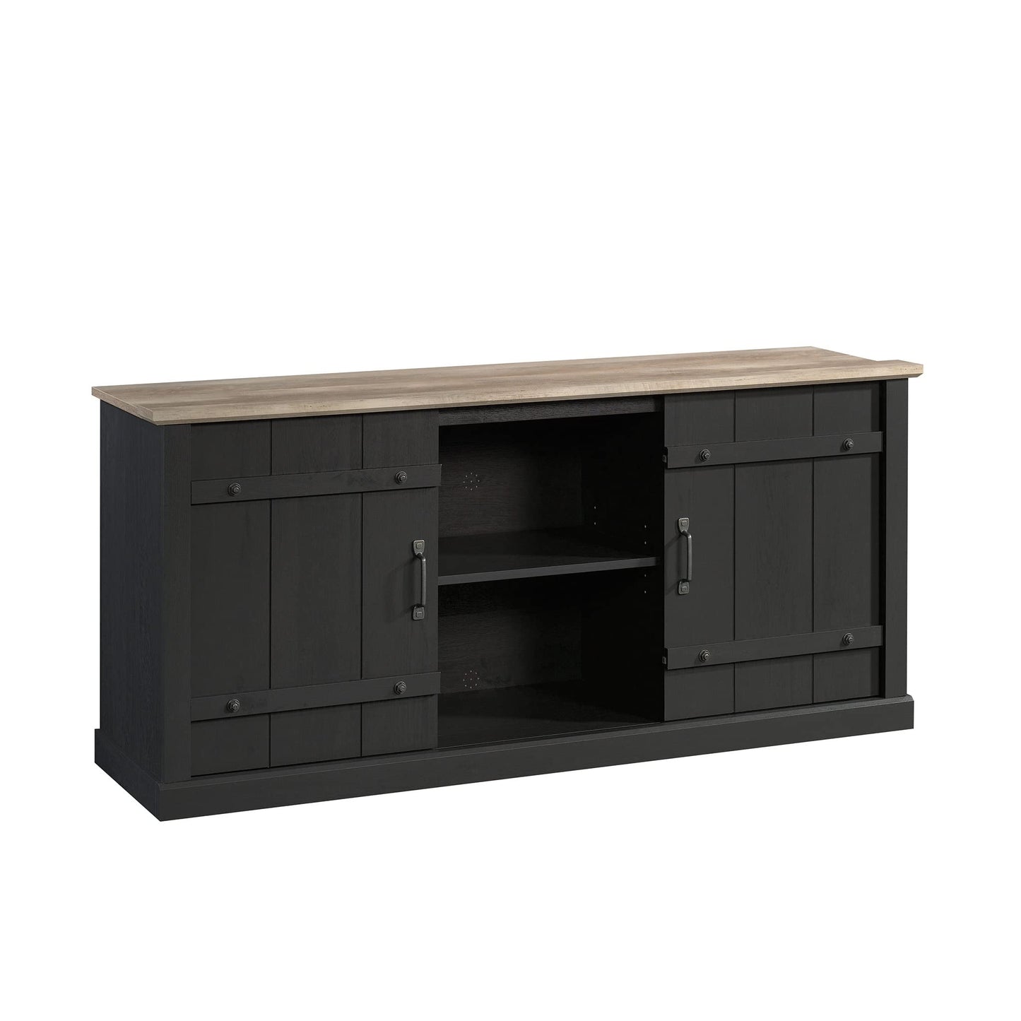Sauder Misc Entertainment Farmhouse TV Stand, for TVs up to 70", Raven Oak Finish
