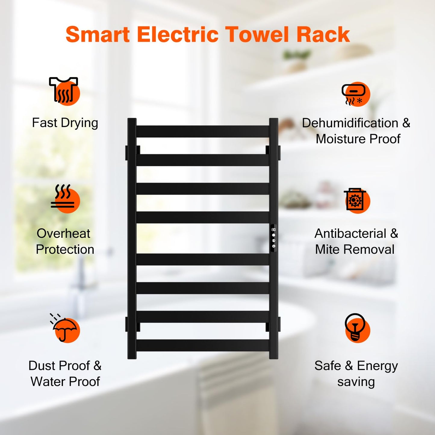 Towel Warmer, Towel Heater Rack for Bathroom, 8-bar Electric Towel Dryer Wall-Mounted Plug-in Bath Heater, 201 Stainless Steel Hot Towel Rack with Timer and Smart Temperature Control
