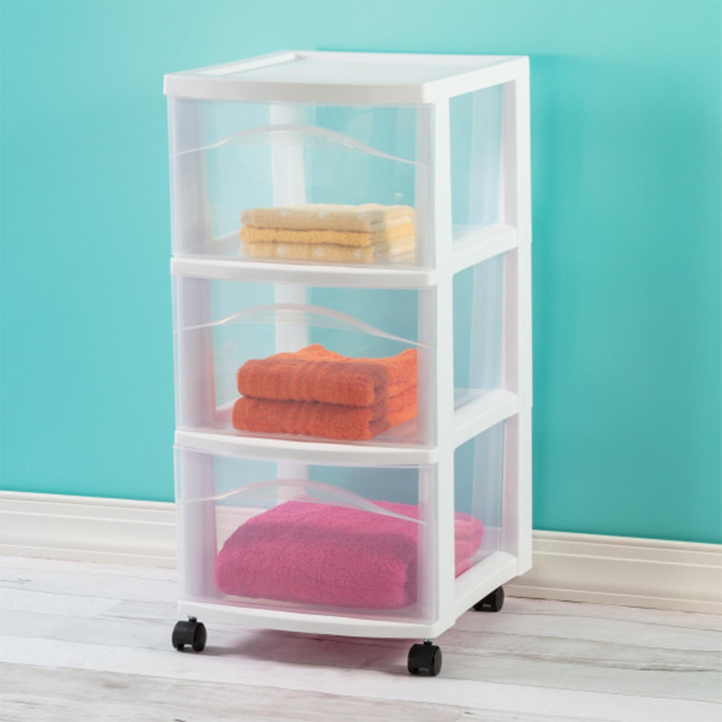 Sterilite 8 Pack 3 Drawer Storage Cart, Plastic Medium Organizer with Wheels, White - Multipurpose Bin for Crafts, Accessories, or Office Supplies
