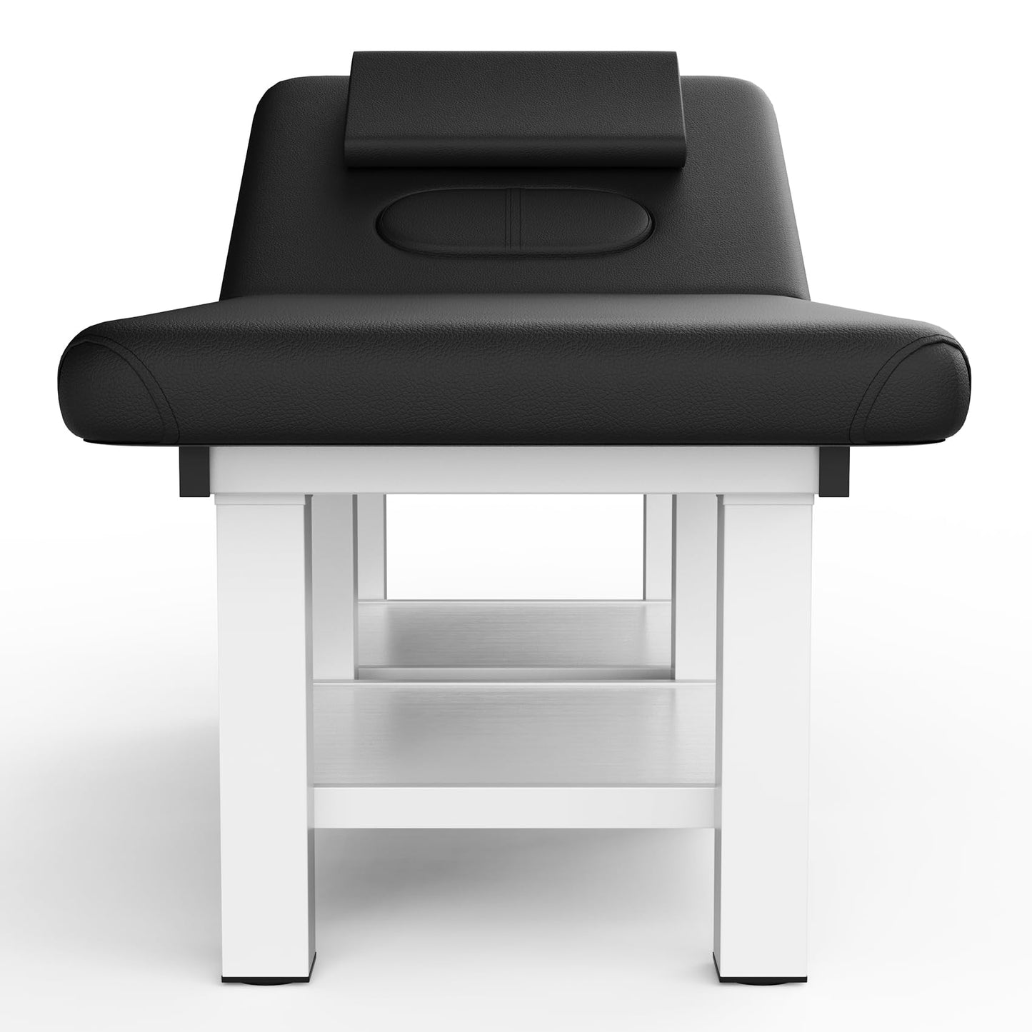 pouseayar 31.5'' Wide × 75'' Long Stationary Massage Table with Backrest and Storage Space for Treatment Table Physical Therapy Table Spa Facial Bed, 6 Square Legs Metal Frame PU Leather - Black