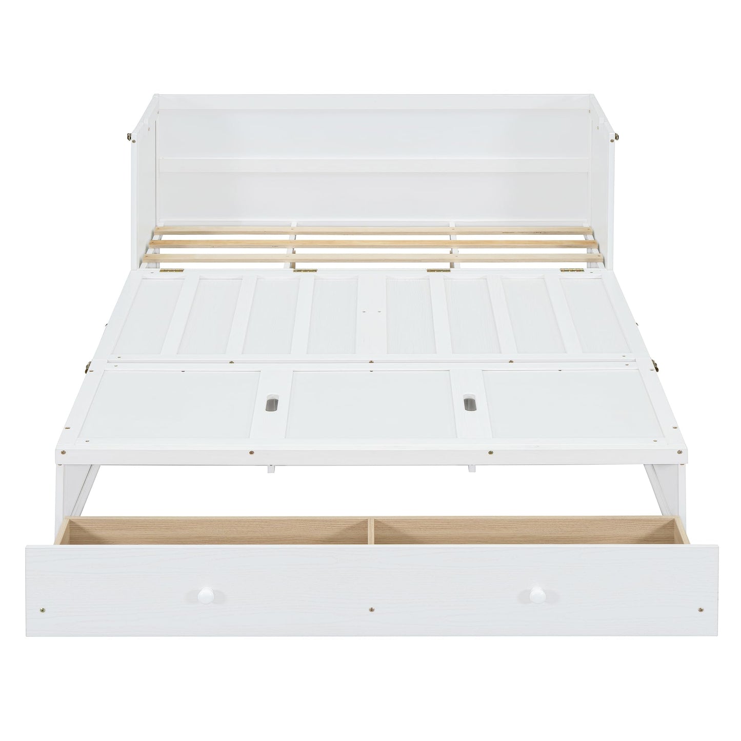 Bellemave Queen Murphy Bed Cabinet Bed, Solid Murphy Bed with Storage Drawer, Queen Size Bed with USB Ports, Chest Wall Bed with Drawer (White, Queen)