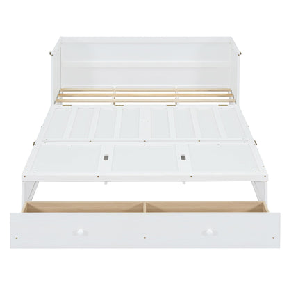 Bellemave Queen Murphy Bed Cabinet Bed, Solid Murphy Bed with Storage Drawer, Queen Size Bed with USB Ports, Chest Wall Bed with Drawer (White, Queen)