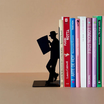 'The Reader' Bookend - Decorative Metal Book Holder for Shelves, Modern Black Design for Home Office Décor