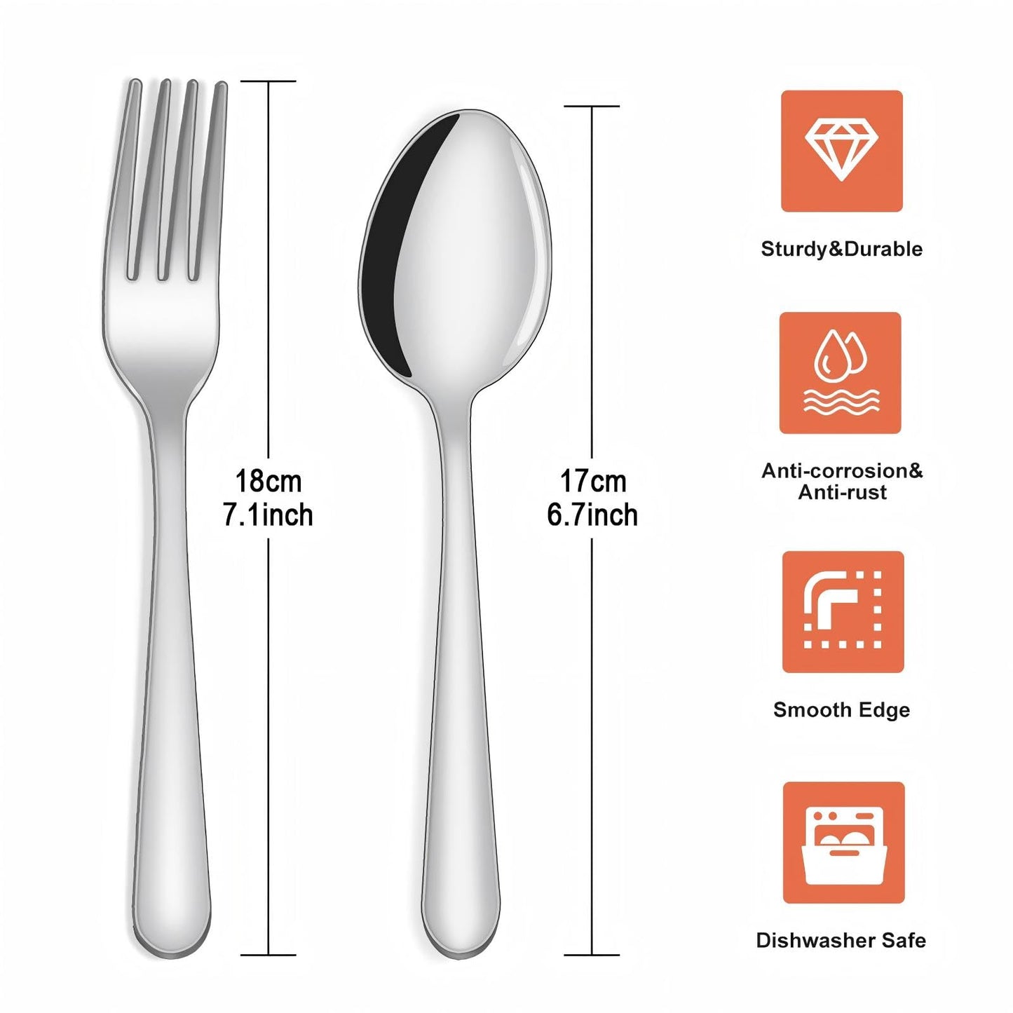 Unokit 24-Piece Spoons and Forks Set Silverware Set - Forks and Spoons Food Grade Stainless Steel Silverware for Home, Kitchen and Restaurant, 12-Fork and 12-Spoon, Mirror Polished&Dishwasher Safe