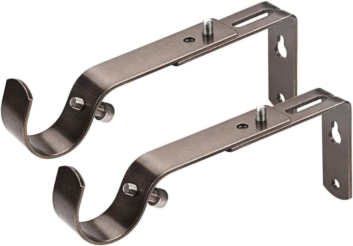 Curtain Rod Bracket Set of 4, Adjustable for 7/8 or 1 Inch Rods, Antique Silver