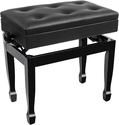 FKTHYO Piano Stool Piano Bench Dressing Table Stool Piano Stool Ergonomic Luxury Wooden Piano Bench Soft Leather Padded Seat, with Book Storage Compartment, Sturdy and Durable,Black