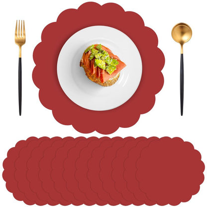 60 Pcs Red Paper Placemats, 13.5 Inch Mother's Day Placemat Disposable Scalloped Place Mat Round Table Place Mats Decorative Paper for Mothers Day Anniversay Birthday Wedding Banquet Holiday Party
