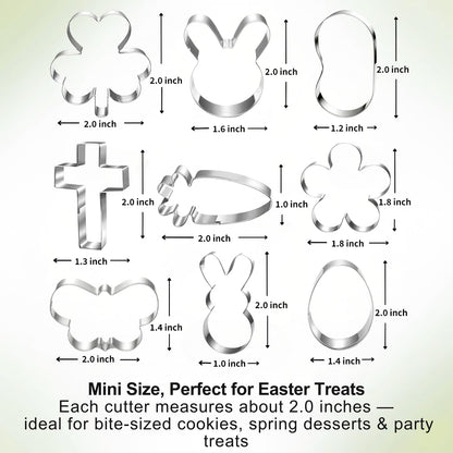 LUBTOSMN 9-Piece Mini Easter Cookie Cutter Set, Shamrock, Bunny, Egg, Carrot, Flower, Butterfly and Bean Shapes - Dishwasher Safe Stainless Steel Molds for Spring Easter and St. Patrick's Day Decor