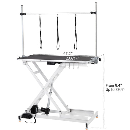 SierraSquad 47'' Hydraulic Dog Grooming Table for Large/Small Dogs, Electric Adjustable Height Pet Grooming Table At Home, Large Dog Grooming Table, Maximum Capacity Up to 264Lb, White