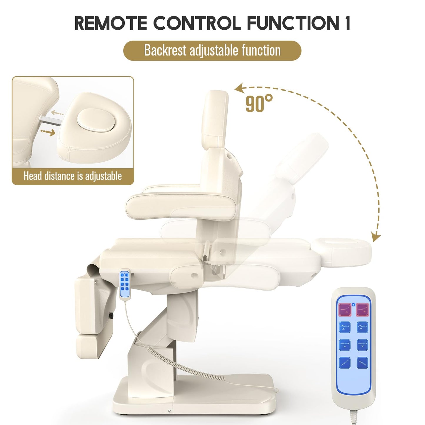 4 Motor Electric Chair/Bed, Aluminum Hydraulic System for Medical Treatment Exam, Facial, Spa, Eyelash, Tattoo, Podiatry Treatment Beauty Massage, Hand Remote Controlled Adjustable - Beige Gray
