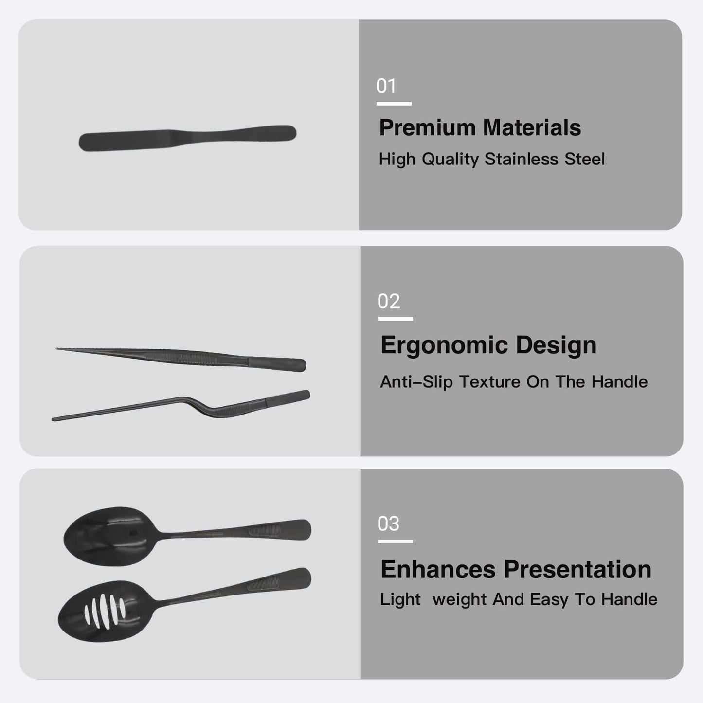 Professional Chef Tools | Plating Tools Culinary Set | Piece Culinary Tool Set | Premium Stainless Steel Chef's Plating Tool Set | Kitchen Tweezers & Fish tongs & Spatula & Slotted Spoon (Black) (5)