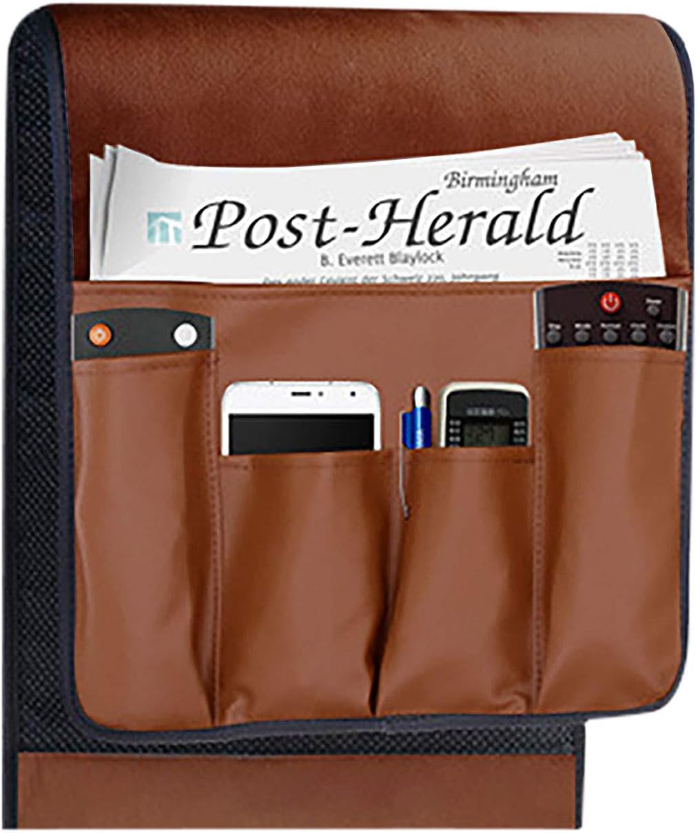 Leather Sofa Armrest Organizer with Pockets, Non-Slip Remote Control Holder for Couch, Armchair, Cell Phones, Magazines
