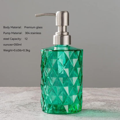 Easy Tang Glass Soap Dispenser, 12 Oz Crystal Design with Silver Pump, Green