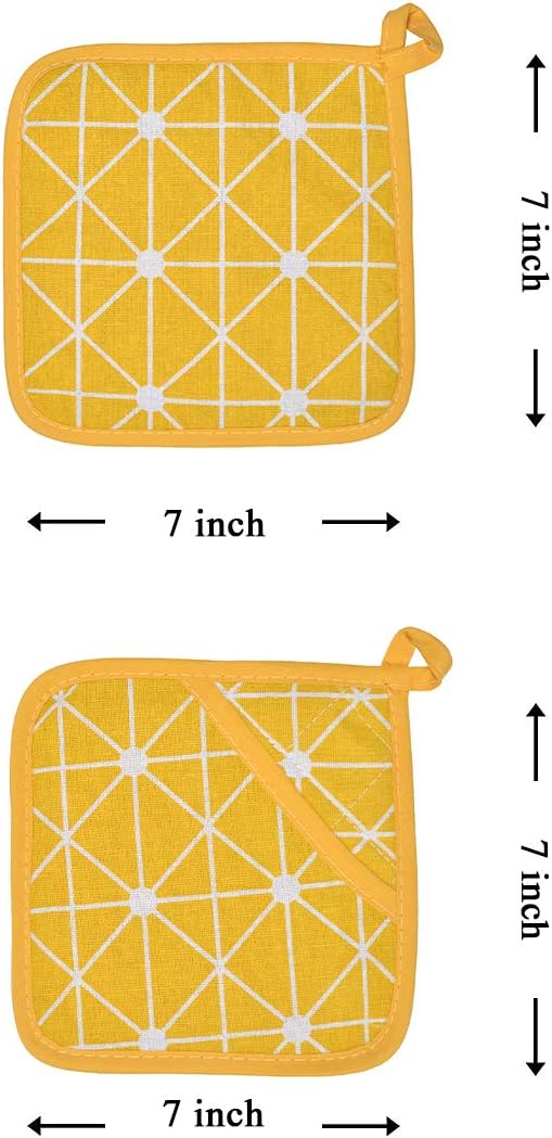 Oven Mitts and Potholders BBQ Gloves, 4-Piece Set Yellow, Non-Slip Cooking Gloves for Baking Grilling