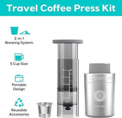 CASABREWS Portable Coffee Maker, 2 in 1 Small Travel Machine for K Cup Pod or Ground Coffee, Quick Press Kit with