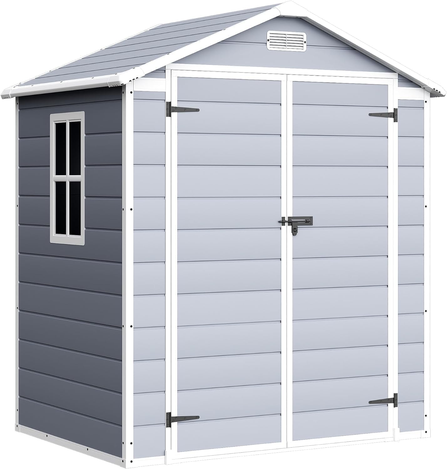 Devoko 6 x 4 FT Plastic Outdoor Storage Shed with Floor, Resin Tool Shed with Window, Outside Waterproof Garden Shed with Lockable Door for Patio, Backyard, Poolside, Light Grey