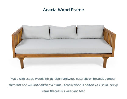Merax Solid Acacia Wood Couch Chaise Lounge Chair Indoor, 3 Seater Daybed Sofa Couches with Cushions & Pillow, Heavy Frame Day Bed for Living Room, Office, Outdoor, Balcony, Patio, Water Resistant