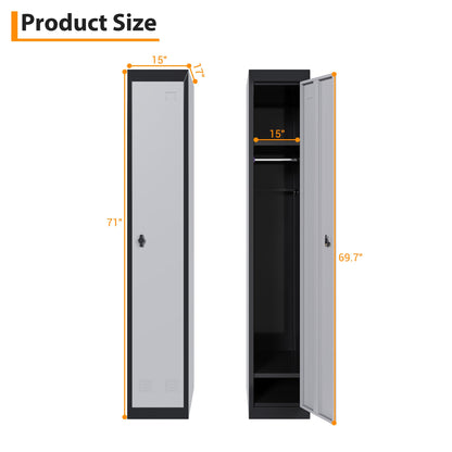 GAOMON 1 Door Tall Metal Locker with Key Employee Metal Locker, Lockable Heavy Duty Steel Employee Locker for Schools, Gyms, Homes, Offices, Utility Rooms, Grey and Black