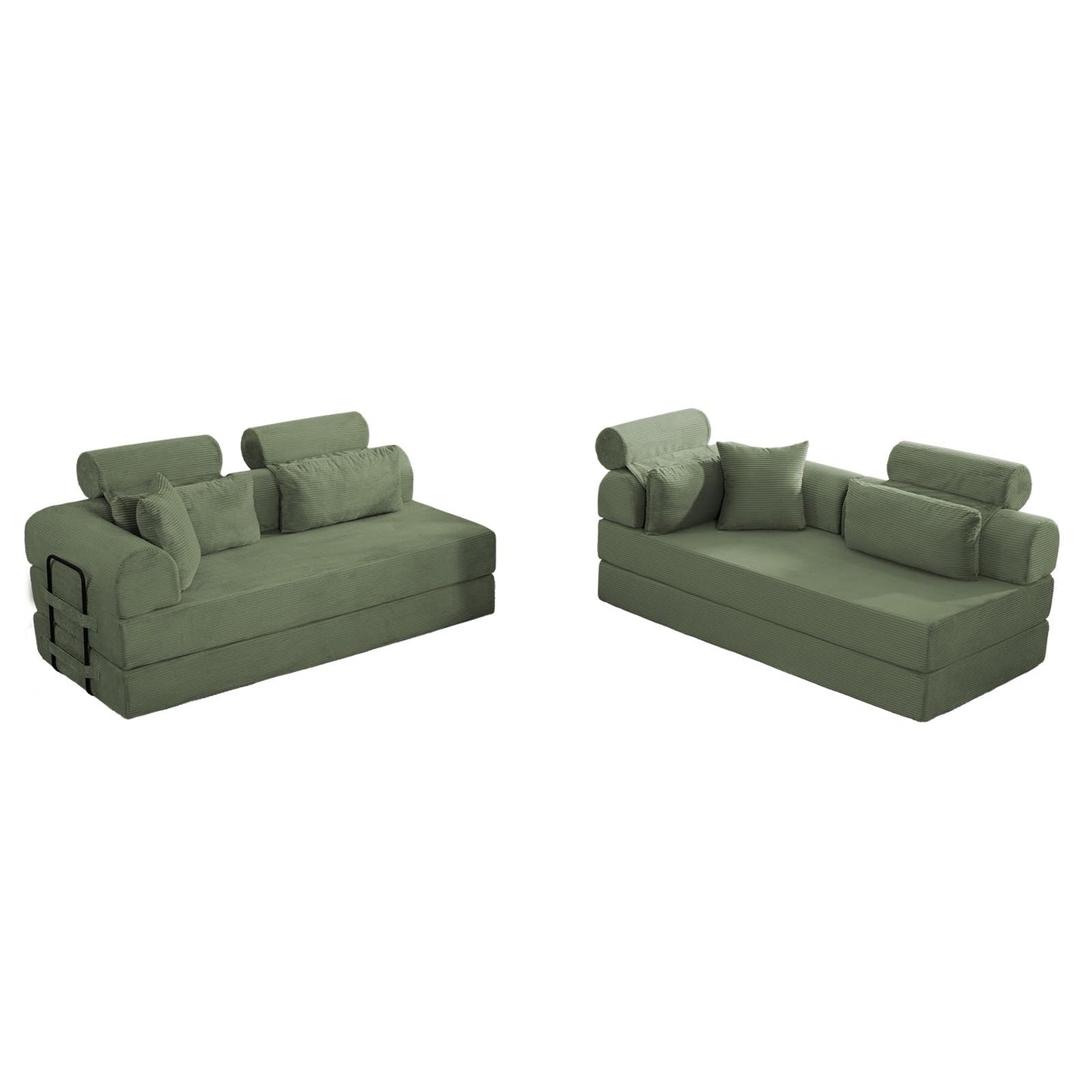 KEIKI 6-in-1 Folding Convertible High Back Sofa Sleeper, 106" Oversized Modular Sectional Corduroy Upholstered L Shape Couches for Living Room, Deep Cushion for Open Concept Living, Grayish Green