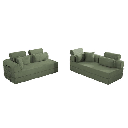 KEIKI 6-in-1 Folding Convertible High Back Sofa Sleeper, 106" Oversized Modular Sectional Corduroy Upholstered L Shape Couches for Living Room, Deep Cushion for Open Concept Living, Grayish Green
