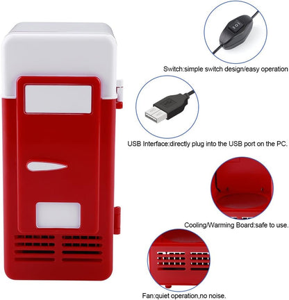 Mini USB Fridge - LED USB Refrigerator, Portable Compact for Drinks, Beverage Cans, Home, Office, Car (Red)